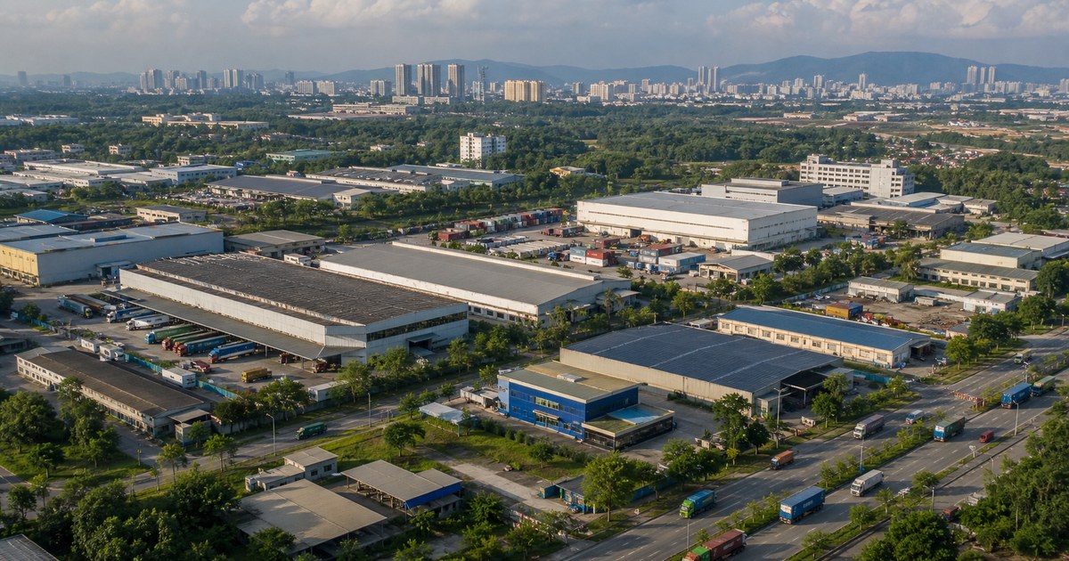 Aerial view of factories and logistics buildings across the Klang Valley